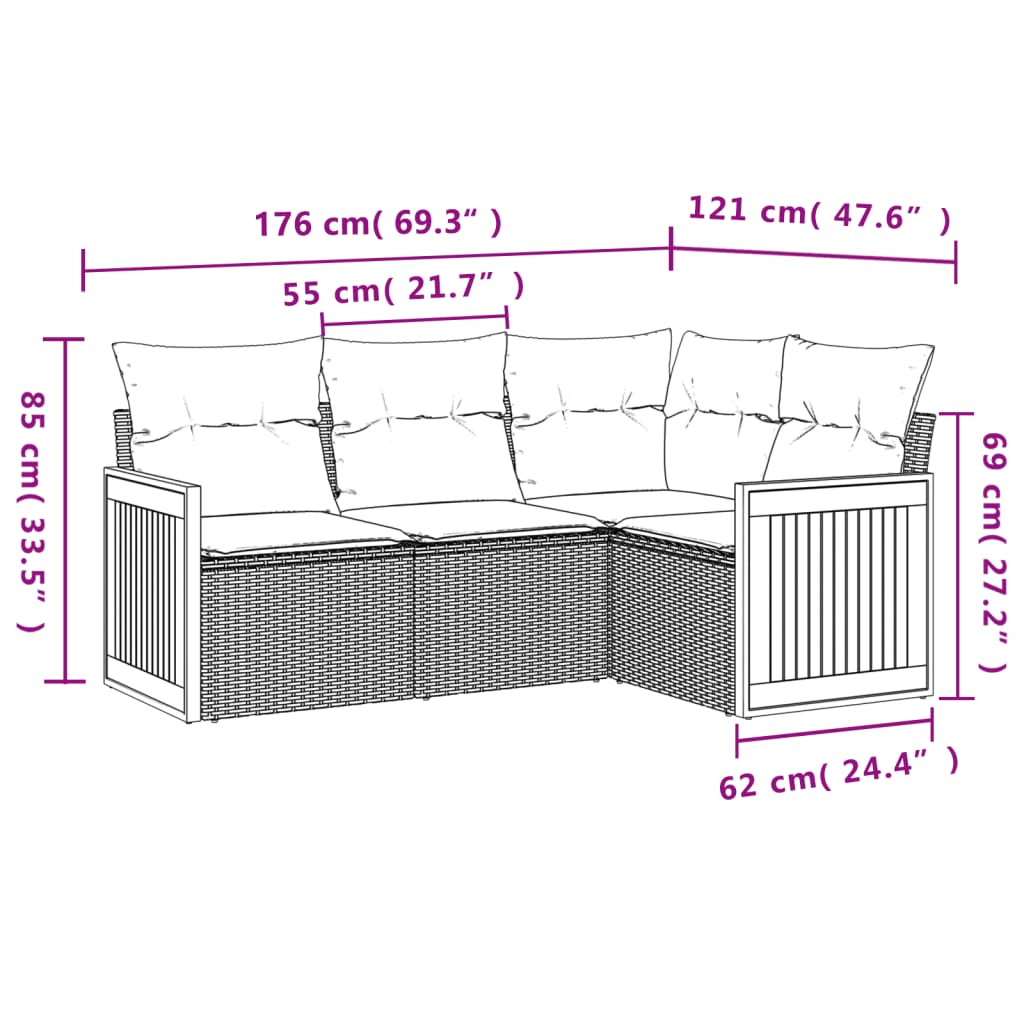 4 Piece Outdoor Sofa Set with Cushions Black Poly Rattan