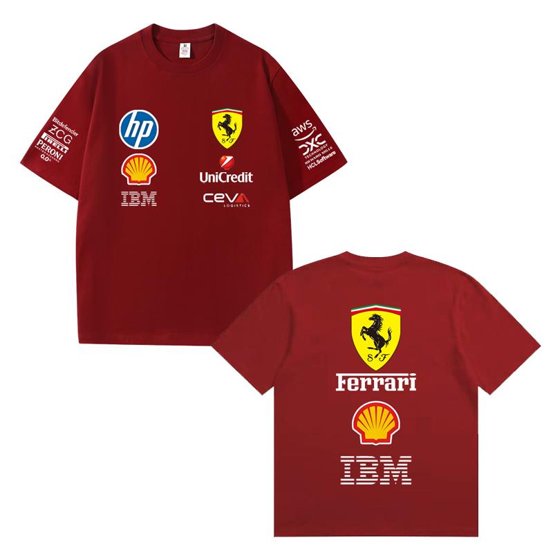 Мужская и женская оверсайз футболка Ferrari F1 Racing с классическим принтом логотипа спонсора, короткий рукав, повседневная одежда в стиле мотоспорта, уличная одежда