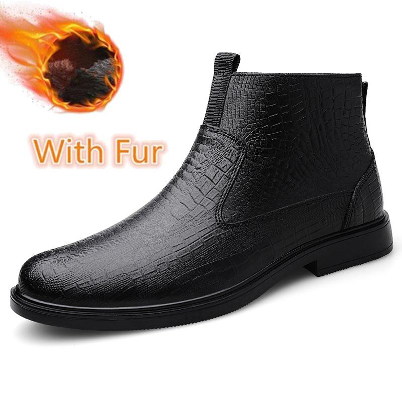 Высококачественные мужские ботинки челси из натуральной кожи, повседневная обувь, роскошные высокие мужские ботинки, теплые зимние ботинки с мехом и плюшем без застежек