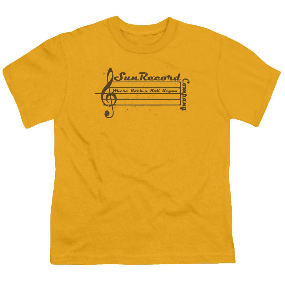 Sun Records Music Staff Kids Youth T-shirt Licensed Music Rock Band Tee Gold