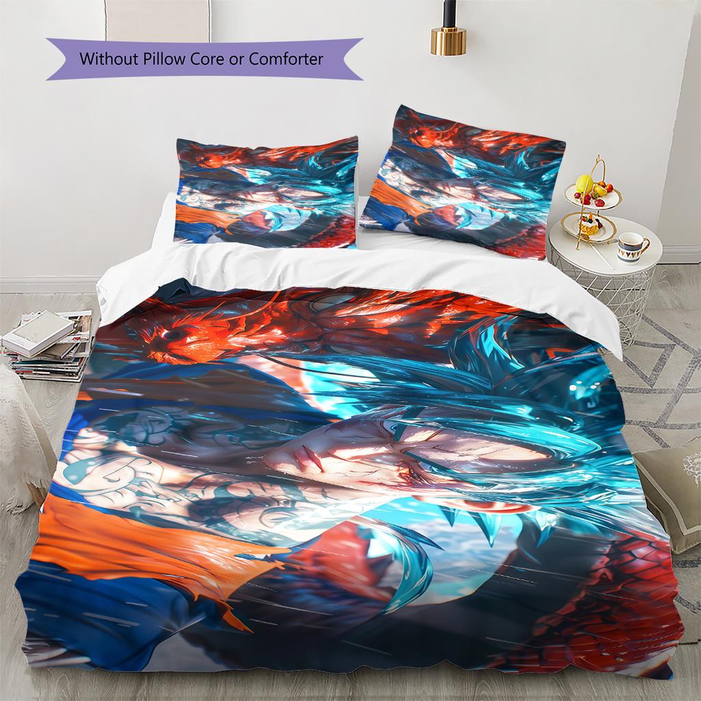 Постельное белье с узором Сон Гоку, Комплект с одеялом, Пододеяльник, Наволочка, Домашний подарок на день рождения (1 пододеяльник + 2 наволочки, без наполнителя)