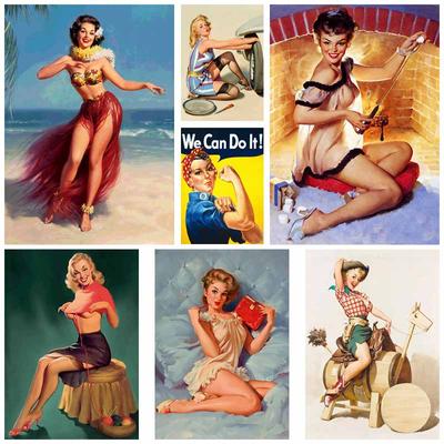 Винтажная белая бумага Pin Up Girl Poster Pub Kitchen Спальня Украшение Живопись Картины Настенные художественные принты Домашний бар Декор Интерьер Фреска