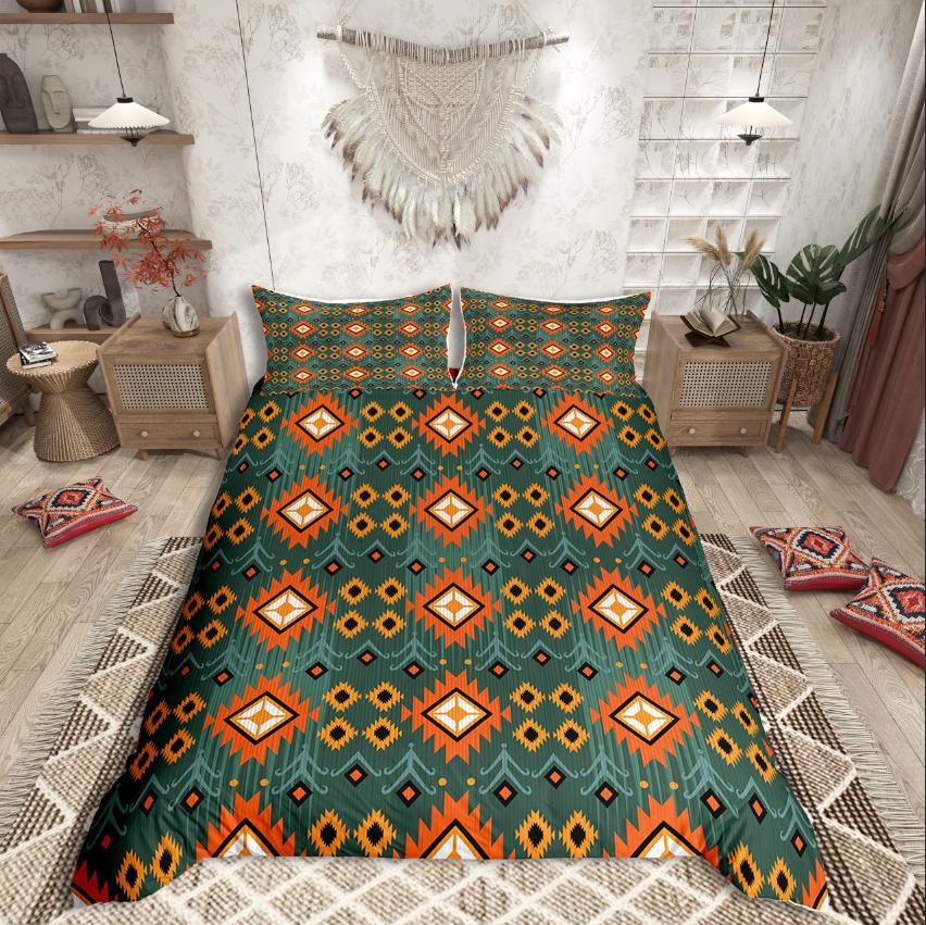 Homewish Tribal Aztec Duvet Cover Set,Bohemian Theme Bedding Set for Teens,exotic Style Decor