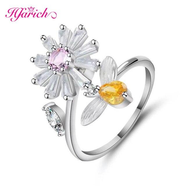 Hfarich Blue Crystalline Butterfly Finger Ring Rotate Freely Anti Stress Anxiety Rings Girl Nuptial Wedding Occasion Women Jewelry Engagement Present