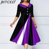 Women's Fashion Summer Spring 2/1 Sleeve V-Neck High Waist Casual Dresses