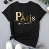 Women Summer T Shirt  Print Eiffel Tower Short Sleeve Tees Casual   Printed  Tops