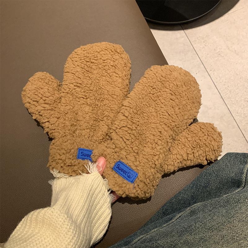 Теплые плюшевые варежки для женщин, плюшевые и утолщенные для осени и зимы, милые для велоспорта, морозостойкие, ветрозащитные и холодостойкие, милые