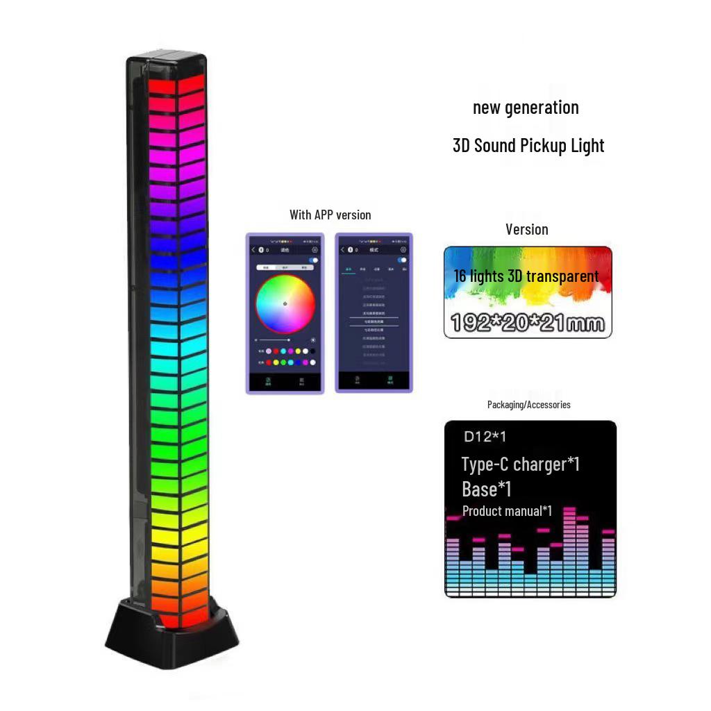 3D RGB Sound-Activated Rhythm Light: Double-Sided, Bluetooth-Controlled Strip for Desktop, Car, or Room Atmosphere.