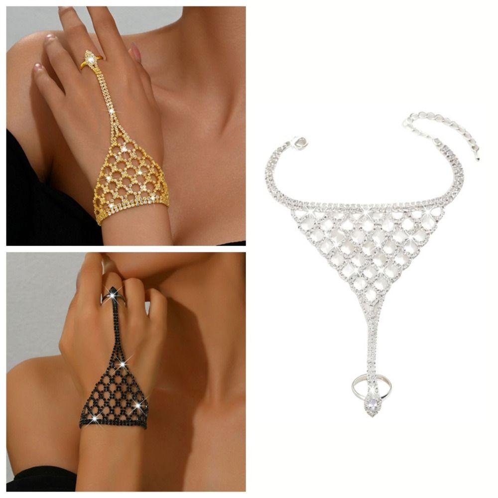Rhinestone Tassel Ethnic Dance Accessory Multi Layer Adjustable Golden Finger Bracelet Retro Durable Hollow Geometric Pendant