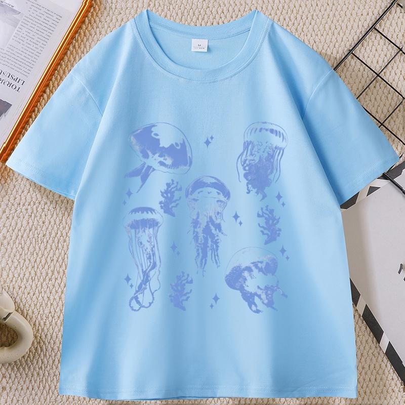 Vintage Jellyfish TShirt Summer Ocean Tee Sea Creature Top Beach Lover Gift Unisex Women Casual Round Neck Printed T Shirt