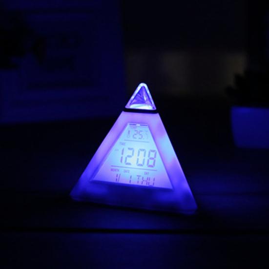 7 Colors Changing LED Light Triangular Thermometer Calendar Digital Alarm Clock
