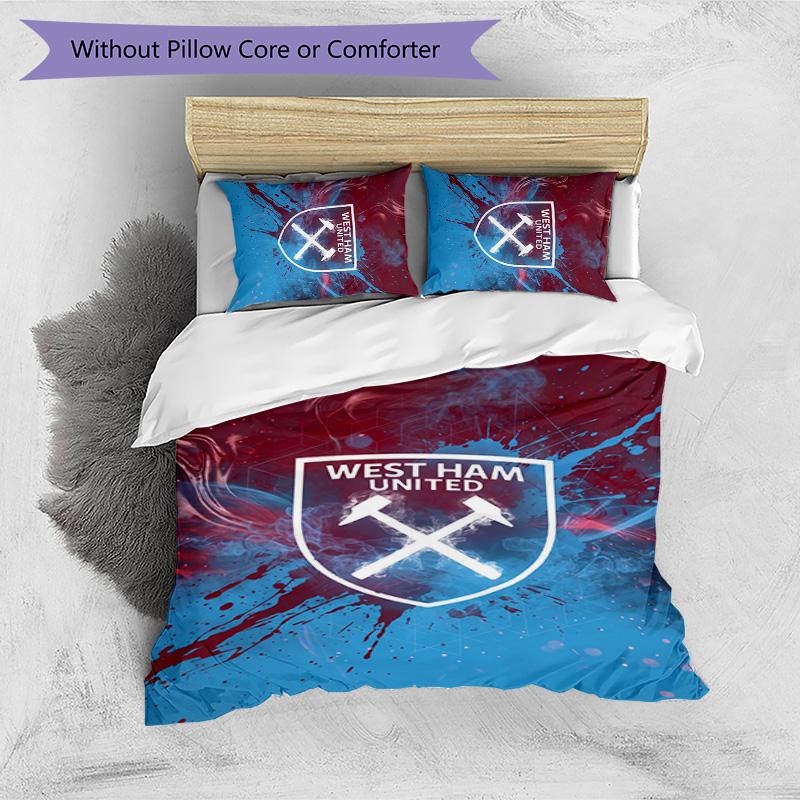 West Ham United Football Printed 3 Pieces Bedding Set, Comfortable Skin Friendly Bedroom Duvet Cover Set