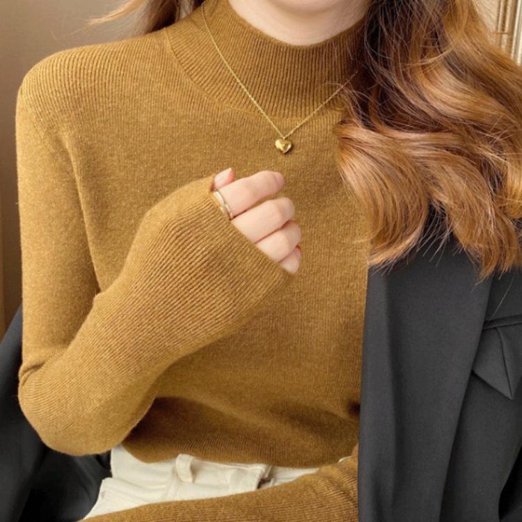 Водолазка свитер женский эластичный топ женский трикотажные пуловеры длинный рукав низ трикотажный свитер