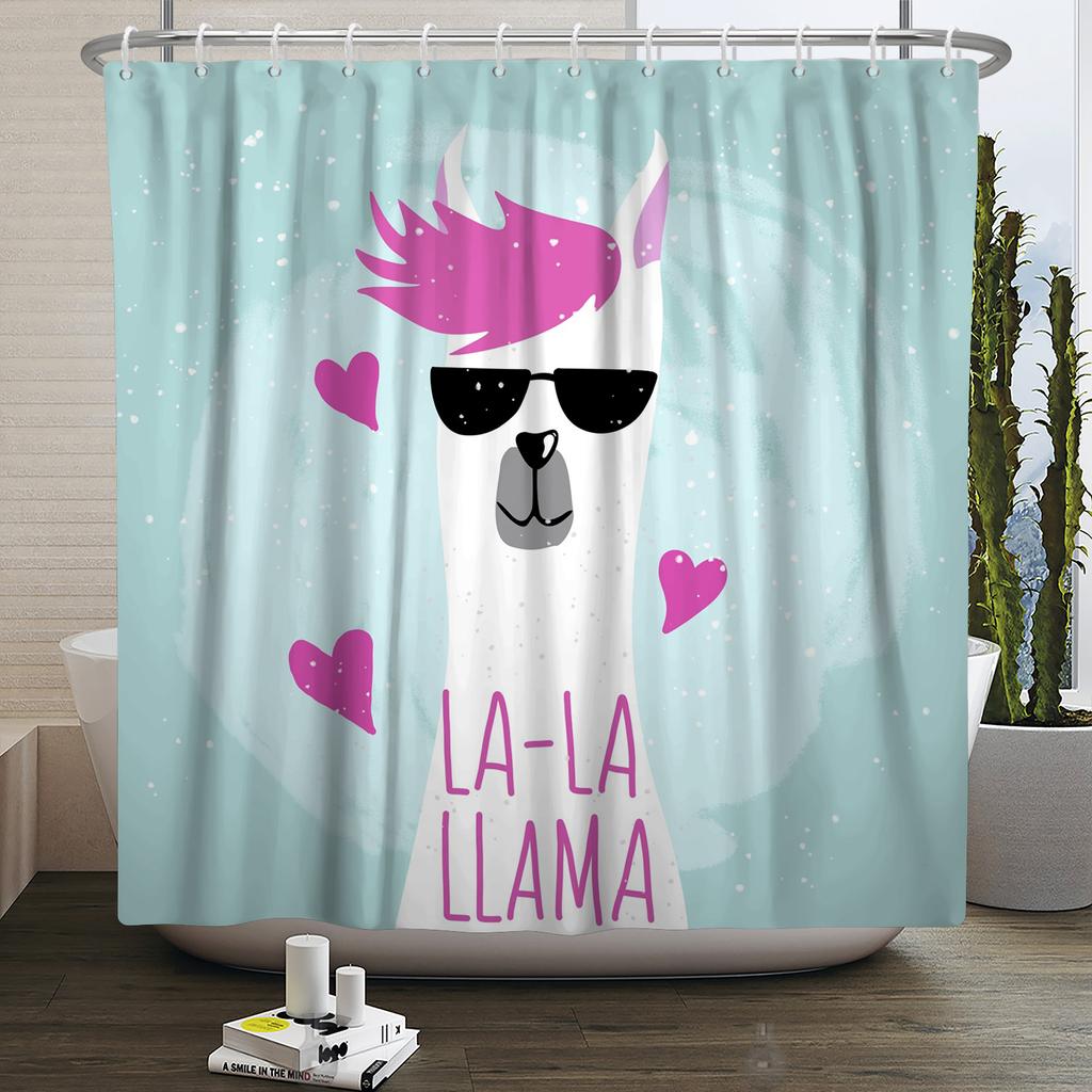 Cute Funny Lama Alpaca Shower Curtain Fun Cartoon Animals Cactus Shower Curtains for Bathroom Home Decor Waterproof Bath Curtain