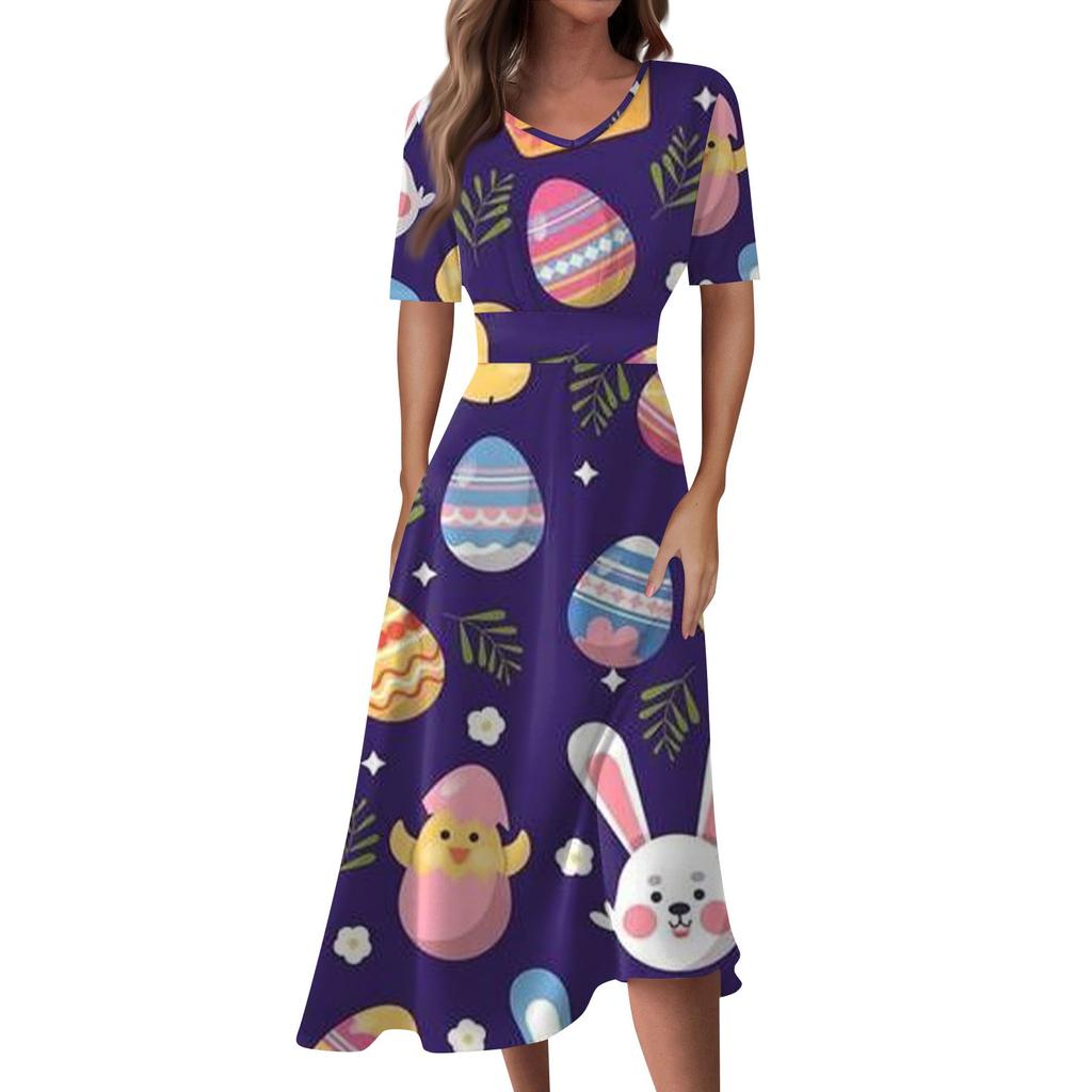 Женское повседневное модное длинное свободное платье с v-образным вырезом и коротким рукавом на талии