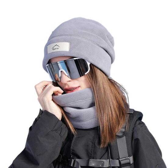 2 Pcs/Set Unisex Winter Scarf Hat Set Thick Knitted Warm Anti-slip Elastic Ear Protecting Windproof Cap Winter Outdoor Cycling Skiing Neck Warmer Cap
