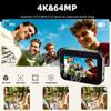 Новая цифровая камера 4K Ночное видение Тройной объектив 3-дюймовый HD 64 МП Сенсорный экран Развлекательная цифровая камера Передача OTG 3600 мАч