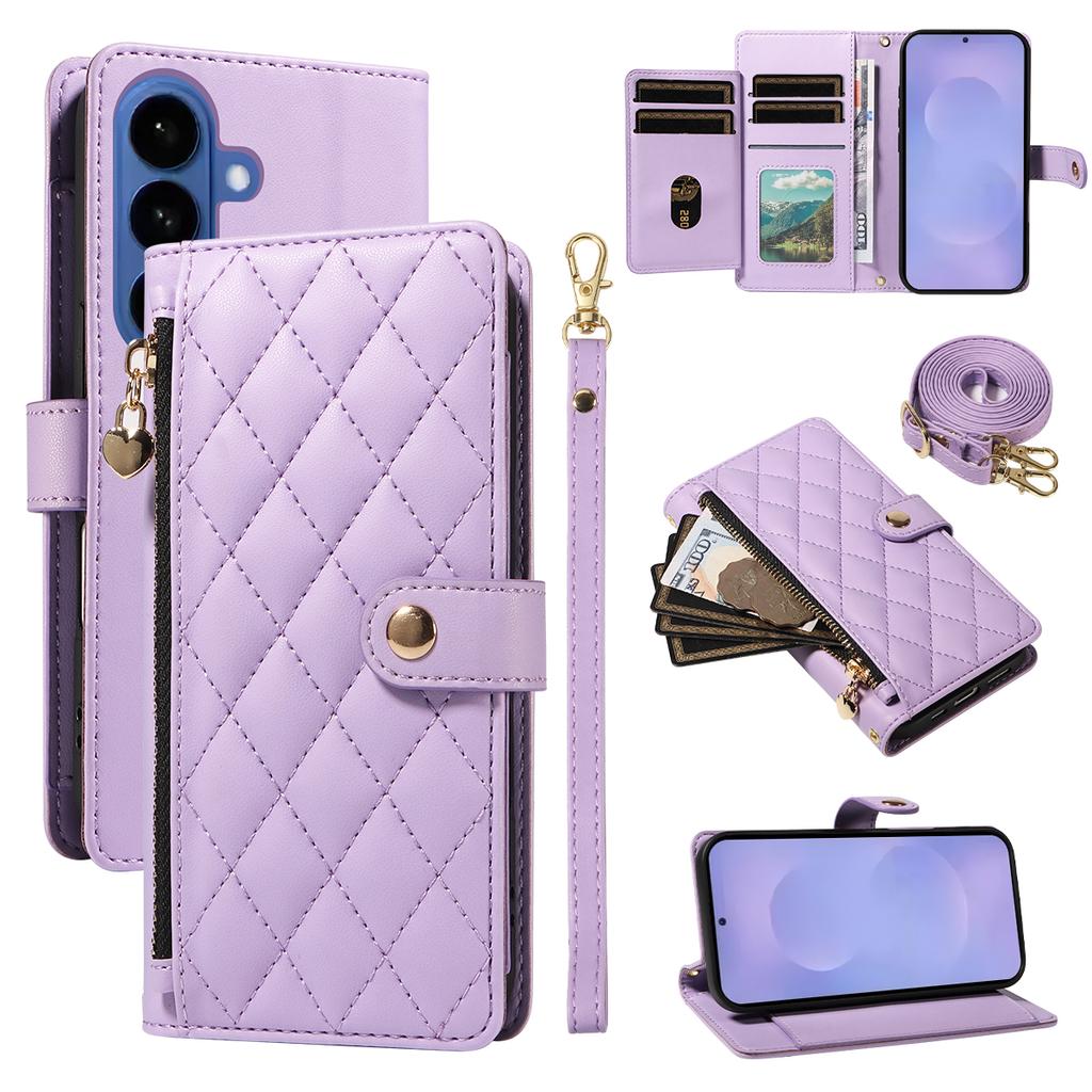 For Samsung Galaxy S26/S26 Pro Wallet Case with Straps, Rhombus Leather Stand Phone Cover