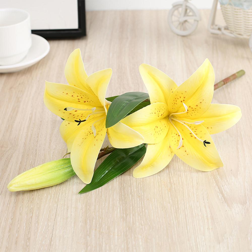 Real Looking 3D Printing Lily Branch Artificial Flowers White Fake Flowers Flores for Wedding Home Garden Decoration