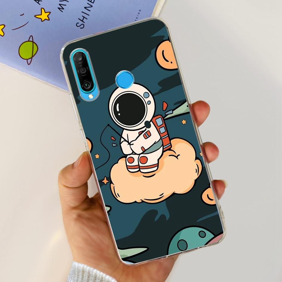 For Huawei P30 Lite Case MAR-LX1M MAR-L21A MAR-LX1A Cute Astronaut Cover Clear Silicone Bumper For Huawei P30 Pro Lite P 30 Capa