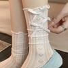 Female Summer Thin Ballet Style White Lace Medium Tube Stack Socks
