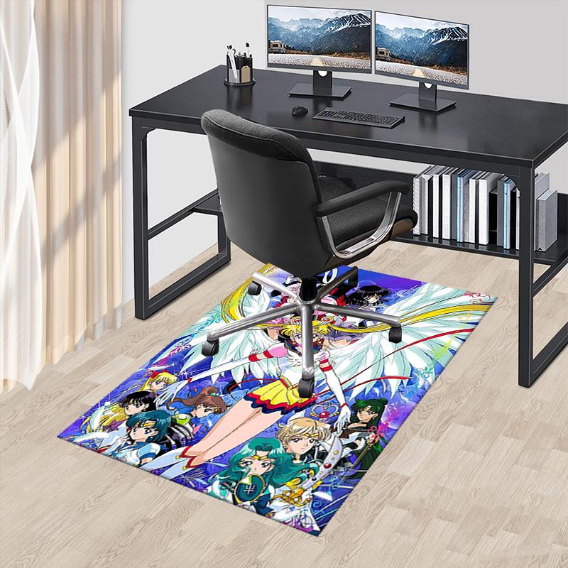1pc Sailor Moon Anime Chair Mat - Office Desk Rug with Sailor Moon Characters and Wings, Non-Slip Carpet for Home Decor, Suitable for All Seasons, Per