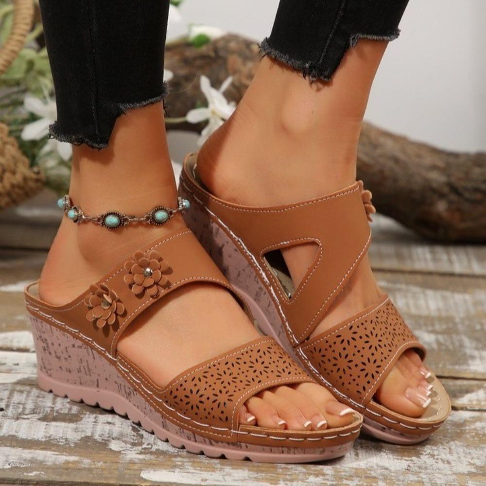 Fashion Sandals for Women Summer Metal Buckle Sandals Fashion Peep Toe Wedge Casual Thick Bottom Light Comfort Beach Slides Slippers