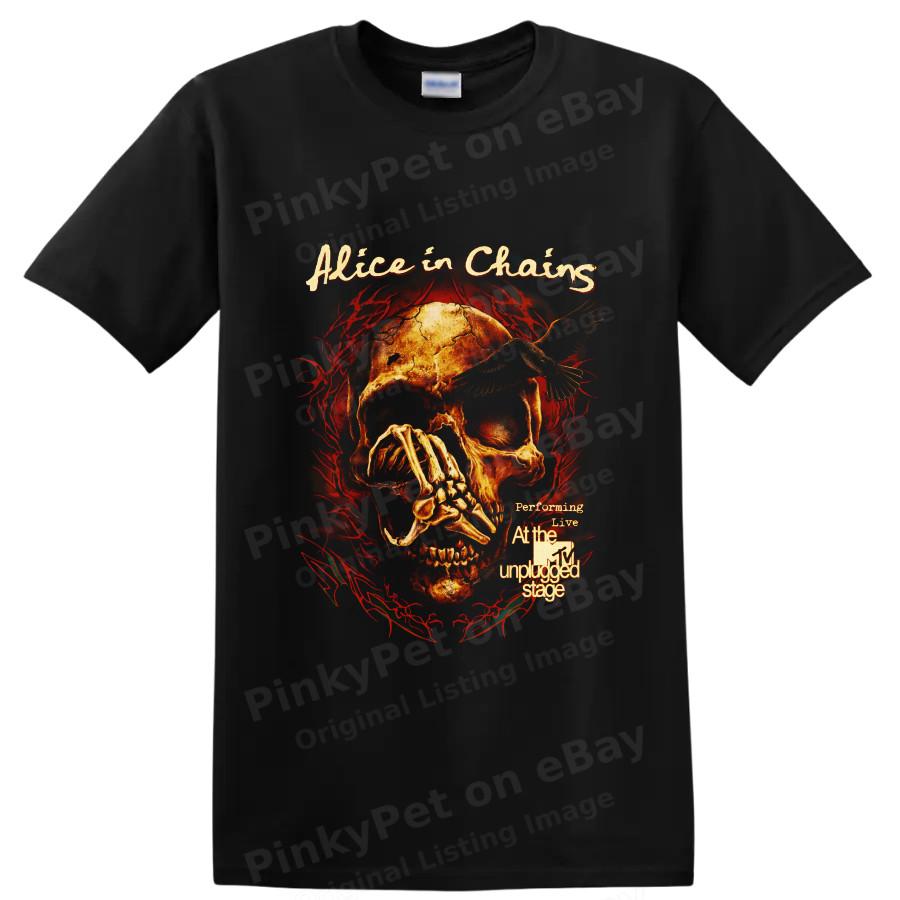 Alice in Chains Skull Raven Gothic Rock T Shirt Concert Graphic Tee Black Design