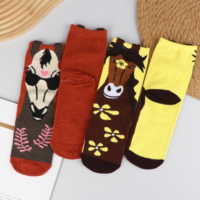 1/5 пар Женские мультяшные носки с принтом лошадей и животных, смешным узором лошадей, длинные носки в стиле комикс, уличные носки для скейтборда