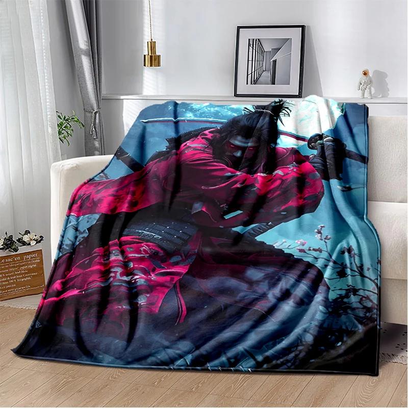3D Japanese Samurai Bushido Katana Cartoon Game Blanket,Soft Throw Blanket for Home Bedroom Bed Sofa Travel Picnic Cover Kids