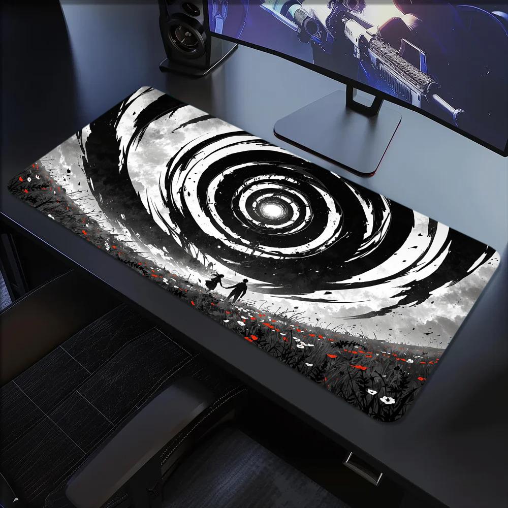 Black Sky Vortex Mouse Pad Large Computer Office Game Table Mat Rubber Antislip Stitched Edge Keyboard Mats 60x30 Desk Pads