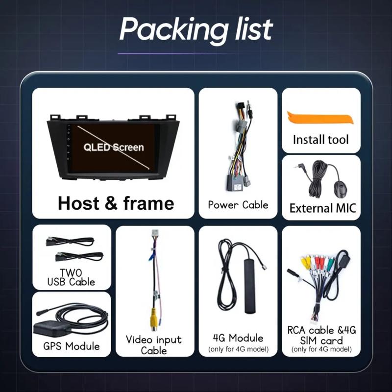 Видеоплеер Android 14 Carplay Car Stereo Radio GPS Navi WIFI Совместимость с Mazda 5 2011-2013 Навигация Мультимедиа Нет 2din