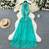 Summer Women Sexy Deep V-neck Halter Open Back Long Maxi Chiffon Holiday Beach Dresses