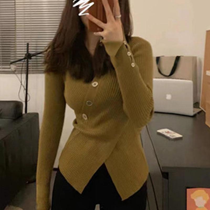 Весенне-осенний женский свитер, нижний свитер, повседневный уникальный вязаный свитер с внутренней крестовиной и v-образным вырезом в полоску внизу