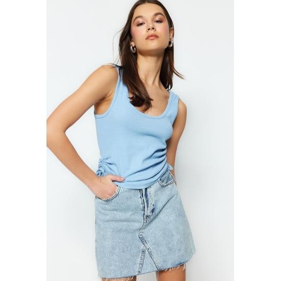 Эластичный вязаный трикотажный трикотажный майка в рубчик с вырезом у бассейна