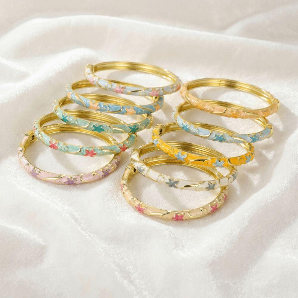 Vintage Enamel Bracelet Five-Petal Flower Enamel Dropped Glaze Bangle Party Jewelry