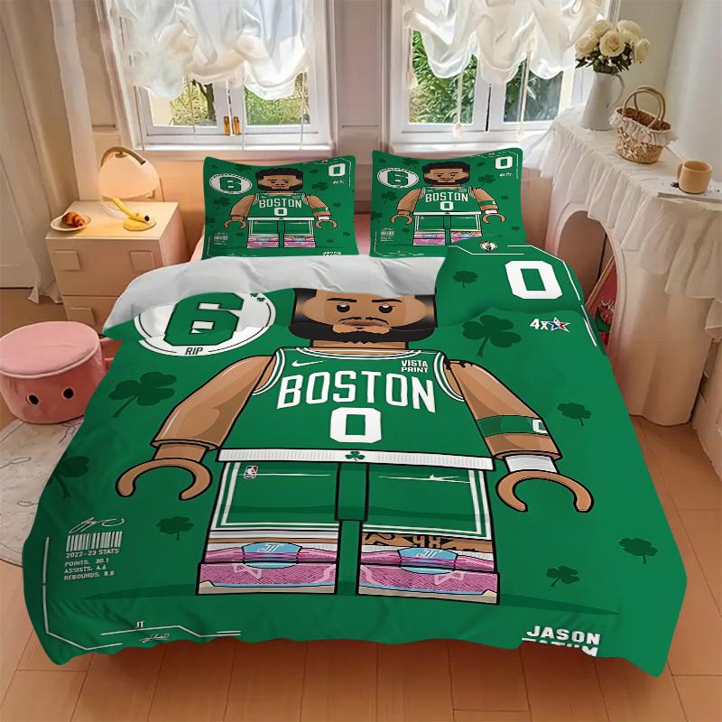 3pcs bedding set Boston Celtics Basketball Player Includes 1 Comforter + 2 Pillowcases, Without Pillow Inserts, Soft Comfortable, Lightweigh