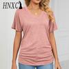 Women's Fashion Casual Summer Solid Color Print Short Sleeve V-Neck Blouses & Shirts