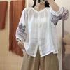 Рубашка в стиле ретро с вышивкой и рукавами-фонариками, женская летняя однобортная хлопковая блузка
