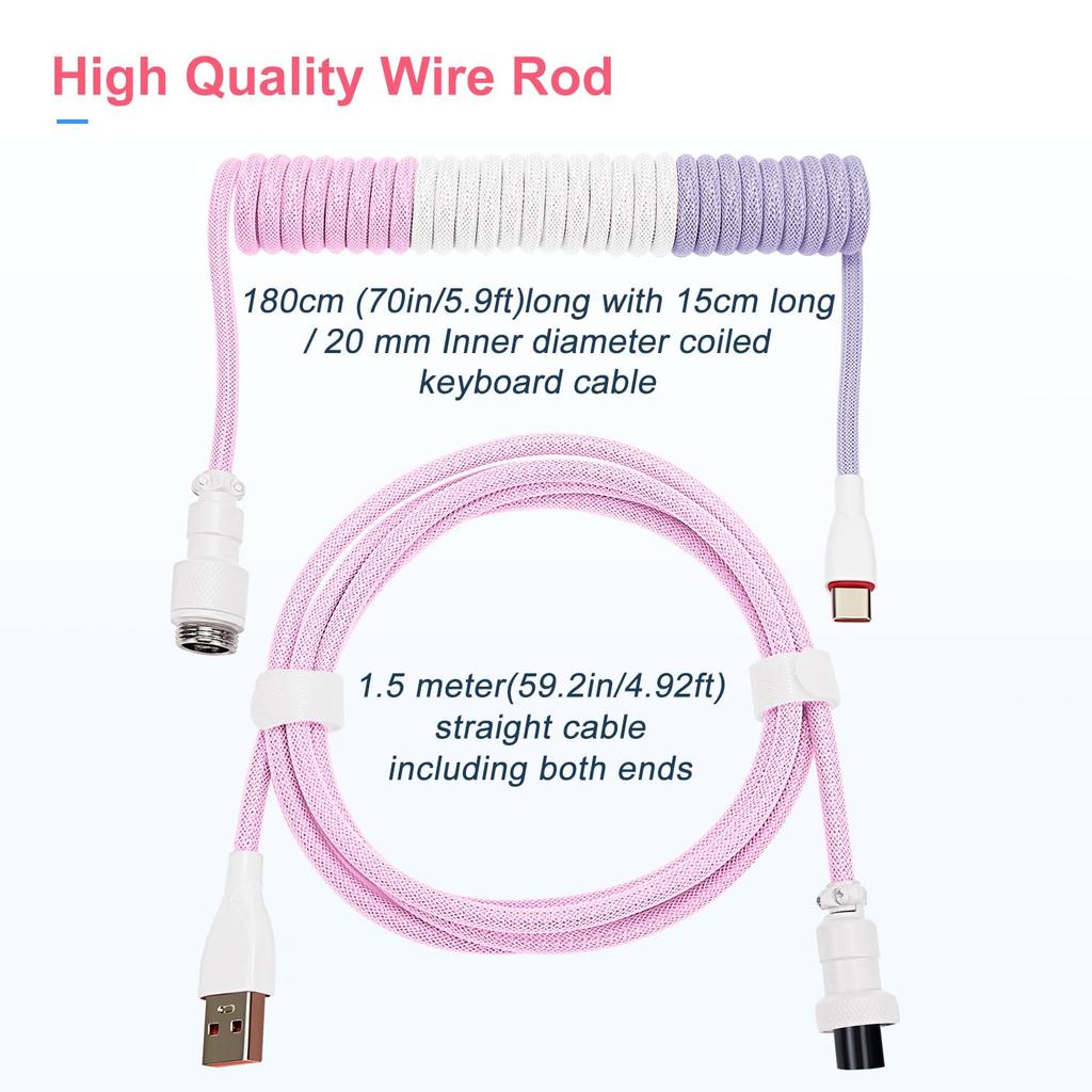 UCINNOVATE Coiled Keyboard Professional Custom Coiled Mechanical Keyboard Cable for Gaming Keyboards with Detachable Metal to Cable, USB-C Cable,