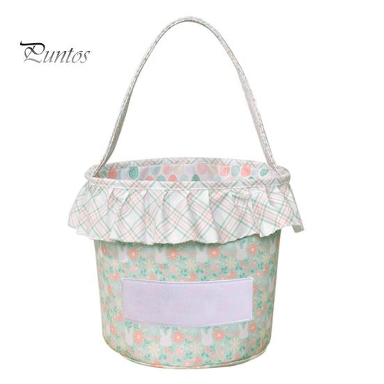Корзина для пасхального кролика, многоразовое тканевое пасхальное ведро, оборчатая корзина для хранения с ручкой для детей, пасхальная охота за яйцами