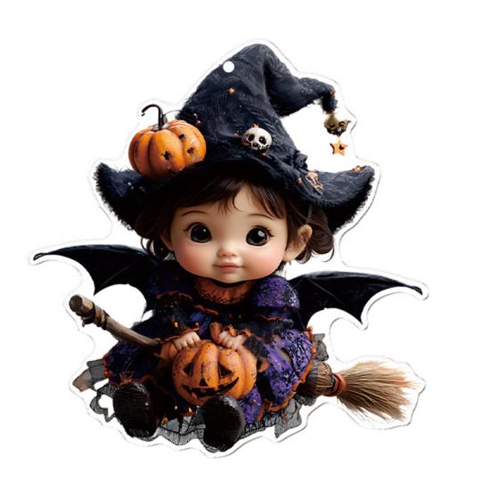 Car Mirror Hanging Decoration Cartoon Witch Cat/Kids 2D Flat Acrylic Pendant Halloween Car Rearview Mirror Ornament