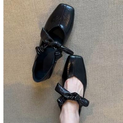 05 Новые неглубокие одинарные туфли женские однословные туфли на плоской подошве с бантами и квадратным носком на одну ногу туфли Мэри Джейн