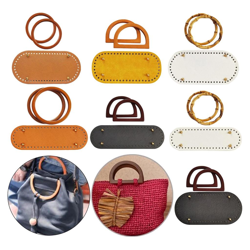 Crochet Bag Bottom Leather Base Tote Handle Set DIY Knitting Style 1