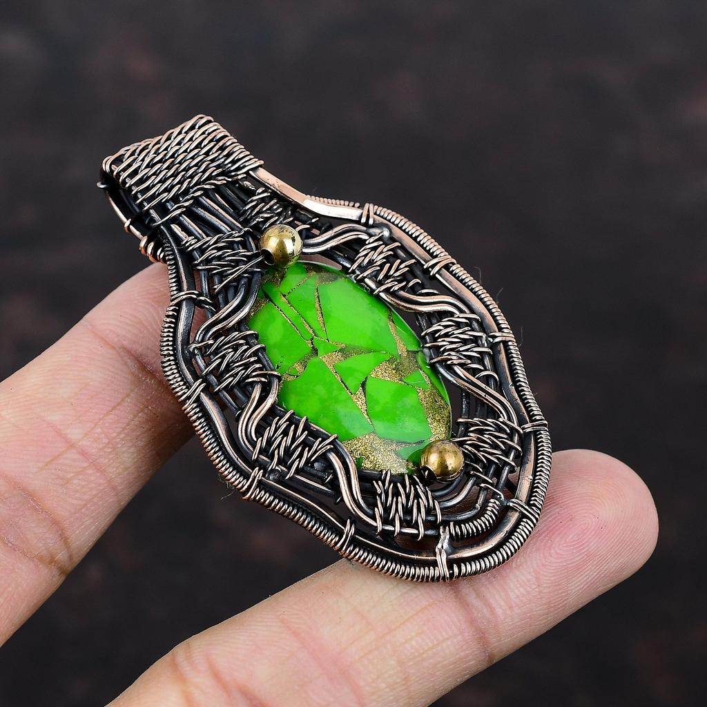 Медный зеленый бирюзовый драгоценный камень кулон медная проволока обернутая ювелирное изделие ручной работы новейший дизайн кулон медная проволока обернутая кулон подарок для мамы