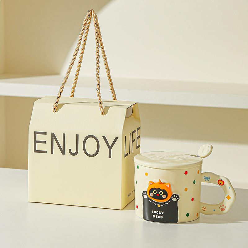 Милая керамическая кружка с кошкой, с крышкой и ложкой, чашка для кофе/воды, парная кружка с подарком, высокая ценность