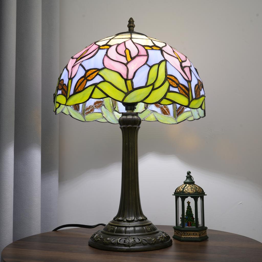 Современная настольная лампа в виде цветка каллы, настольная лампа из витражного стекла, ручная работа, для стола, прикроватной тумбочки, ночник, антикварный ремесленный художественный подарок