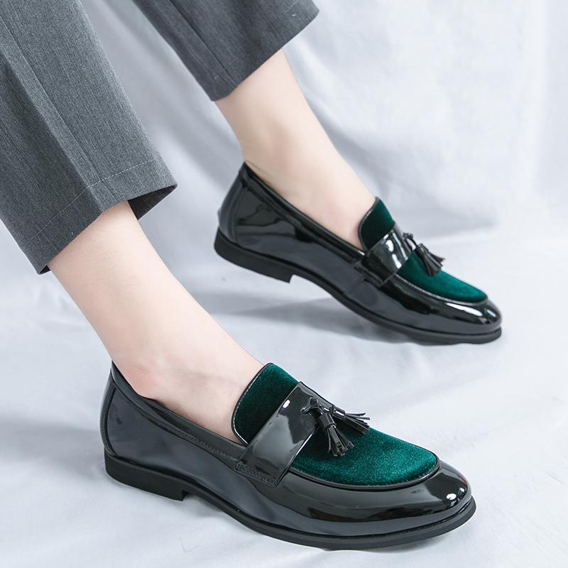 Men Casual Shoes Fashion Color Block Shoes Handmade Suede Leather Men Tassel Loafers Moccasins Slip On Male Driving Party Shoes