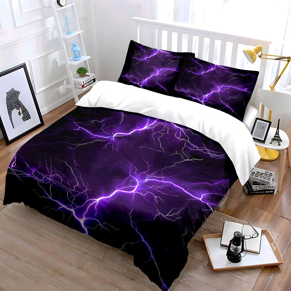 Purple Lightning Bedding Set Bedding Duvet Cover Set Duvet Cover Pillowcases (1 * Duvet Cover 2 * Pillowcases, without duvet insert)