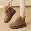 Женские нескользящие ботинки из овчины для снега осень/зима 2024 года: Теплые, толстые бархатные, ретро-хлопковые, короткие меховые сапоги на толстой подошве